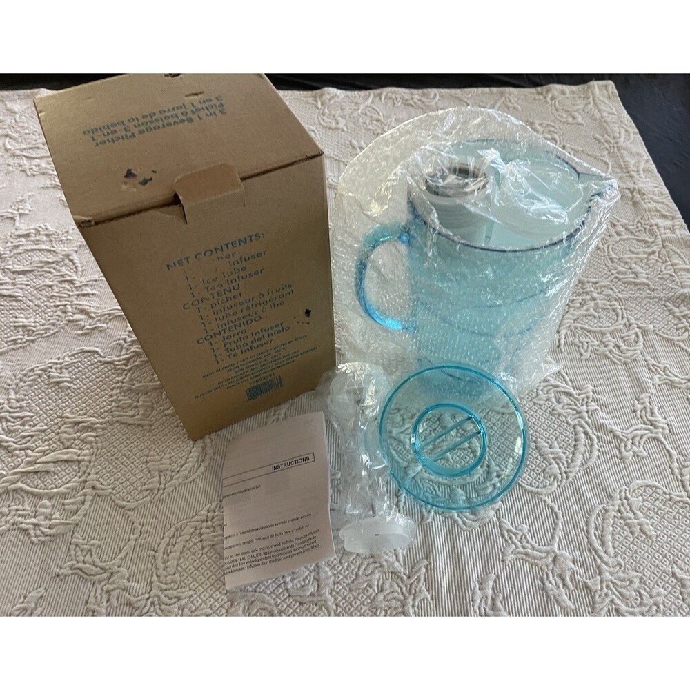 3-in-1 Beverage System Pitcher BPA Free Reusable 2.5 Qt Turquoise NIB